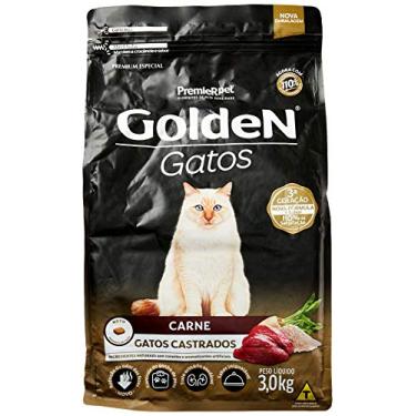 Imagem de Premier Pet Ração Golden para Gatos Adultos Castrados, Raça Adulto, Sabor Carne, 3kg