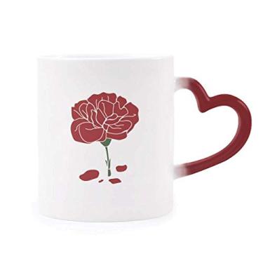 Imagem de Caneca vermelha de grés com flor no Dia das Mães Flor sensível ao calor Mudança de cor vermelha