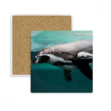 Imagem de Porta-copos quadrado com imagem de água pinguim azul profundo oceano porta-copos caneca suporte subplaca pedra isolante