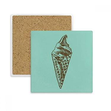 Imagem de Esboço de chocolate em creme com cones de sorvete quadrado porta-copos caneca suporte subplaca pedra isolante