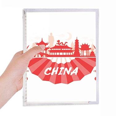 Imagem de Caderno de leques da China com desenho de folhas soltas e diários recarregáveis