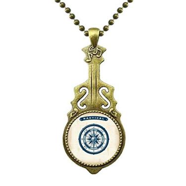 Imagem de DIYthinker Bússola Droits Colar militar do exército do oceano, pingente de música de guitarra antiga