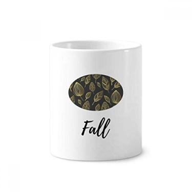 Imagem de Suporte de caneta com suporte de caneta e escova de dentes de plantas de desenho de folhas douradas