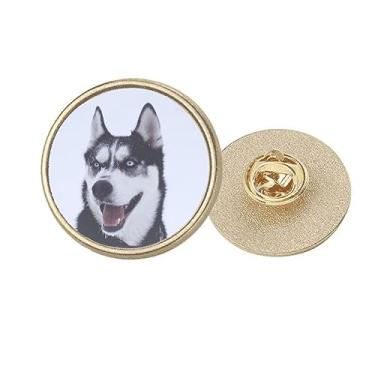 Imagem de Broche de broche dourado de metal redondo com imagem de cachorro grande Snow Husky, Medium, não aplicar