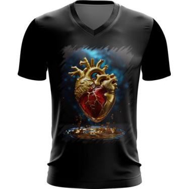Imagem de Camiseta Gola V Coração De Ouro Líquido Gold Heart 9 - Kasubeck Store