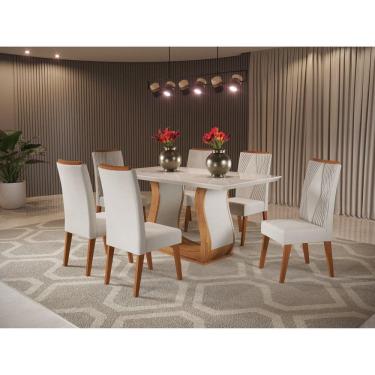 Imagem de Mesa de Jantar Retangular Wanda com 6 Cadeiras Vegas Mel/Marfim/Off White