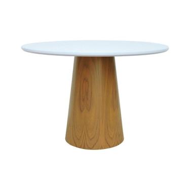 Imagem de Mesa De Jantar Tampo Em Vidro Base Cone Laminado Cinamomo Natural Tampo ø150 Branco-vidro Branco