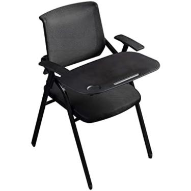 Imagem de Cadeira empilhável de aninhamento, cadeira dobrável de escritório, cadeira de treinamento com bloco de escrita grande, cadeira dobrável de treinamento para conferências, preta, 49 * 57 * 86