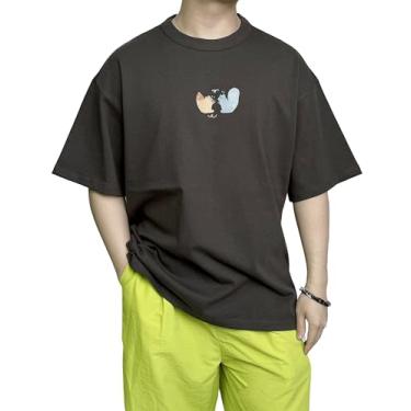 Imagem de LITQI.NF Camisetas unissex com estampa de grafite de algodão com gola redonda e estampa de grafite, Cor chocolate, P