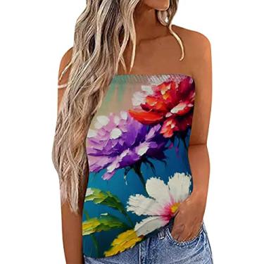 Imagem de Camiseta feminina 2024 com estampa floral, frente única, casual, sem mangas, camiseta resort sexy, Branco, XXG