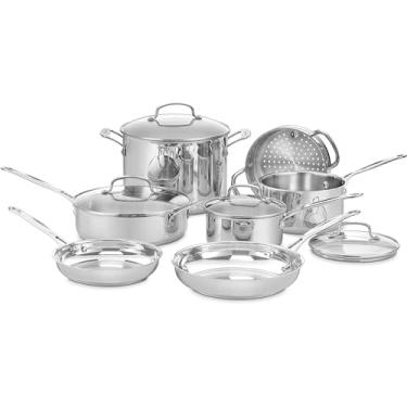 Imagem de Cuisinart Conjunto de panelas de aço inoxidável 77-11G Conjunto de 11 peças de cozinheiro clássico