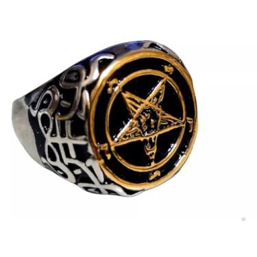 Imagem de Anel Aço inox Estrela Pentagrama Sobrenatural (Prateado com Dourado 26/27)
