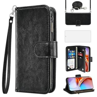 Imagem de Asuwish Capa de celular para Motorola Edge+ Plus 2023/Edge 40 Pro 5G/Moto X40 Capa de celular carteira com protetor de tela alça transversal flip zíper suporte para cartão de crédito TPU slot X +