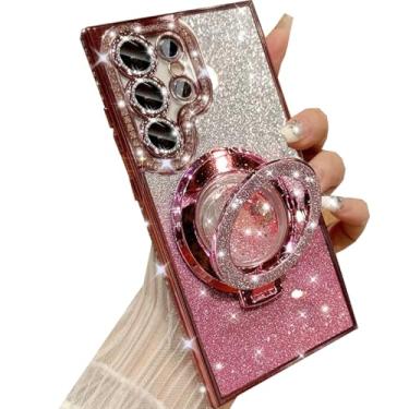 Imagem de Changjia Capa para Samsung Galaxy S24 Ultra Glitter Kickstand Case, Luxuosa Diamante Brilhante Strass com Protetor de Câmera Anel Líquido Suporte Mulheres Meninas Capa de Telefone Transparente para