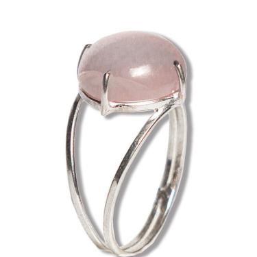 Imagem de Anel Quartzo Rosa Disco Cabochão 12mm Ajustável Prata 950