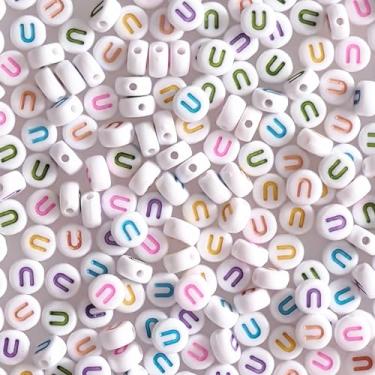 Imagem de Contas redondas U 4 x 7 mm acrílico colorido alfabeto contas para pulseiras fazer joias chaveiros colar óculos de sol DIY - 300 peças