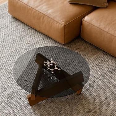 Imagem de Mesas de centro para sala de estar, moderna e redonda, mesa de chá de madeira de meados do século, mesa de canto com pernas de madeira maciça para sala de estudo, escritório, hotel, varanda (marrom)