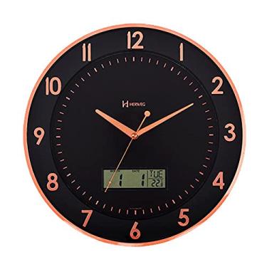 Imagem de Relogio de parede rose gold herweg com termometro e calendario digital sala casa escritorio moderno