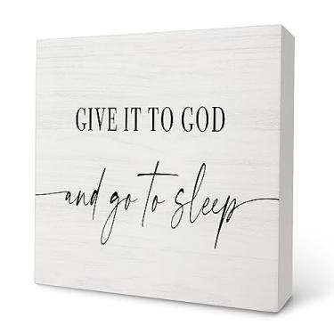 Imagem de Knibeo Placa Give It to God and Go to Sleep - Placas de madeira para quarto 12 x 12 cm, placas de madeira para decoração de casa, decoração de quarto de hóspedes, decoração de quarto feminino