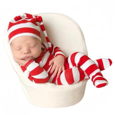 Imagem de Acessórios para sessão de fotos de bebês recém-nascidos de Natal, roupas de crochê, Papai Noel, chapéu vermelho, calças, adereços para fotografia, Vermelho B, M