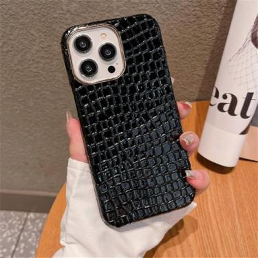 Imagem de Capa para iPhone 13ProMax Revestimento de luxo Padrão de crocodilo Couro Cor sólida Capa protetora contra choques, Preto, Para iPhone 13ProMax