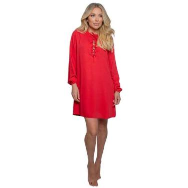 Imagem de Vestido Chemise Curto Com Decote Trançado Liso Manga Longa Saída De Pr