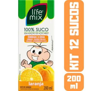 Imagem de Kit 12 Sucos Life Mix Kids 200ml Turma Da Mônica Laranja