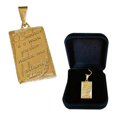 Imagem de Pingente Placa Medalha O Senhor É O Meu Pastor Banhado a Ouro 18k - Di