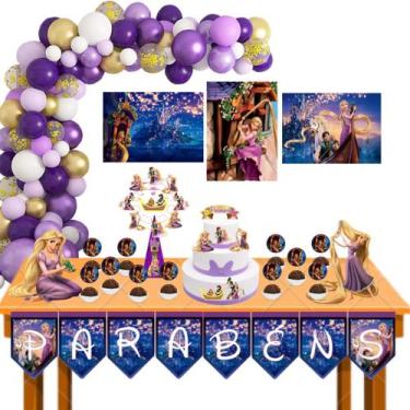 Imagem de Kit festa em casa só um bolinho Princesa Rapunzel enrolados decoração 
