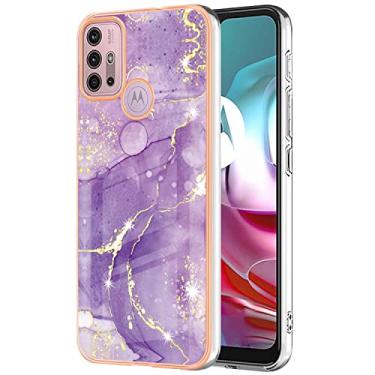 Imagem de Monwutong Capa Fina para Motorola G30/G20/G10, Capa Slim Fit com Padrão de Mármore IMD Brilhante Roxa, Proteção de Tela e Câmera para Moto G30/G20/G10