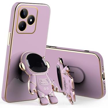 Imagem de Capa compatível com Realme C53 com suporte de desenho animado de astronauta criativo rosa, para Realme C53 capa de telefone de silicone à prova de choque com suporte macio TPU capa fina (roxa)