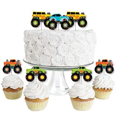 Imagem de Big Dot of Happiness Smash and Crash - Monster Truck - Dessert Cupcake Toppers - Boy Birthday Party Clear Treat Picks - Set of 24