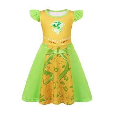 Imagem de Sukyfecde Vestidos de princesa para meninas, fantasia de Halloween, vestido de festa de aniversário, cosplay, roupas para dramatização, Tiana verde, 7-8 Anos
