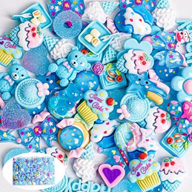 Imagem de 120 peças de berloque de geleca azul, conjunto de pingentes de doces com costas planas de resina, enfeite para scrapbooking artesanato DIY