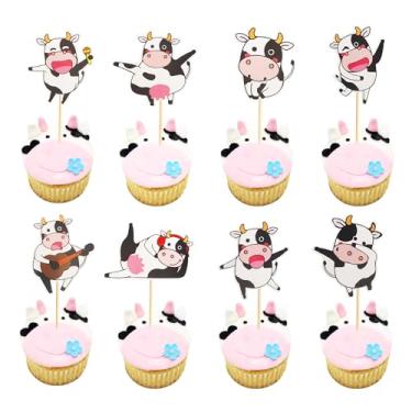 Imagem de Arthsdite 48 peças de enfeite de cupcake de vaca animal de fazenda, decoração de cupcake de feliz aniversário, temática de animais de fazenda, zoológico, crianças, meninos, meninas, artigos de festa