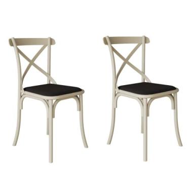 Imagem de Kit 2 Cadeiras Katrina Assento Corano Preto Aço Off White - NEW GREEN,