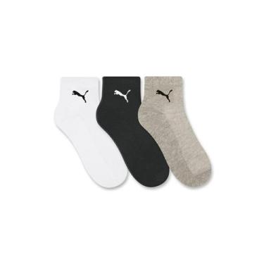 Imagem de Kit 3 Meias Masculina Puma Cano Médio Branco/Preto - SELENE, Branco, P