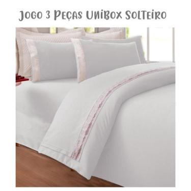 Imagem de Jogo de Lençol 3 Peças Box Conjugado Unibox Solteiro Bordado Inglês Br