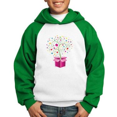 Imagem de Moletom Infantil Árvore Corações Caixa - Foca na Moda, Branco, Verde, 