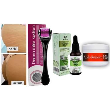 Imagem de Kit Microagulhamento p/ Estrias: Dermaroller + Sérum Retinol + Retinói