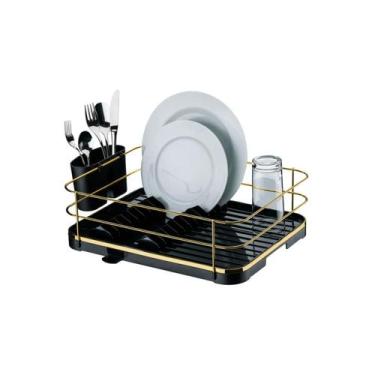 Imagem de Escorredor De Louças Pratos Copos Com Calha Preto e Dourado - Future