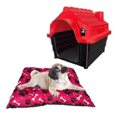 Imagem de Kit Cama Colchonete Pet Rosa 50x40cm E Casa Pet Casinha N2 - MecPet