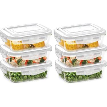 Imagem de Jogo 6 Potes de Vidro Hermético Com Tampa E Trava Retangular 640 ml Ma