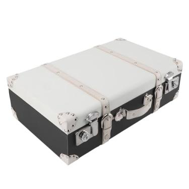 Imagem de Malas Decorativas de Madeira PU Couro Retro Vintage Decorativo Caixa Correias Viajante (Branco Preto)