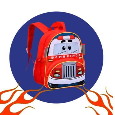 Imagem de Mochila Infantil Escolar De Costas Com Alças Carros Kombi ou Bombeiro 