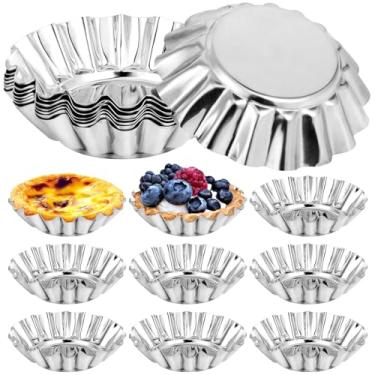 Imagem de Mini panelas de torta OBTANIM de aço inoxidável, 7,6 cm pequena para torta/torta portuguesa, molde de assar, mini latas de torta/torta para assar, conjunto de 20