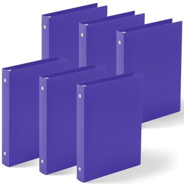 Imagem de Henoyso 6 fichários de 3 anéis de 2,5 cm, serve para papel de 14 x 21,6 cm, três mini pastas redondas de plástico para escola, escritório, fichário de receitas, páginas de álbum de fotos (roxo)