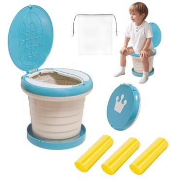 Imagem de SunnySmile portátil, assento de penico dobrável para crianças, assento sanitário de treinamento vaso sanitário de emergência para carro, acampamento, ao ar livre, interno (azul claro, grande)
