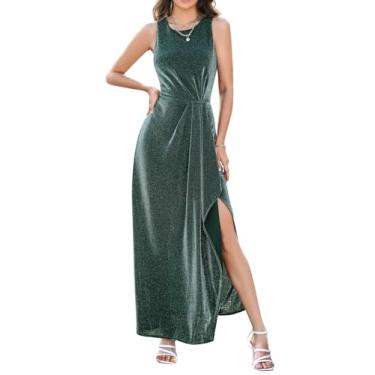 Imagem de BeryLove Vestido de coquetel formal feminino para convidada de casamento, vestido de formatura de lantejoulas com fenda, Verde escuro, GG