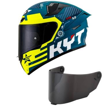 Imagem de Capacete KYT TT Course Fuselage Azul e Amarelo Mais Viseira Fumê